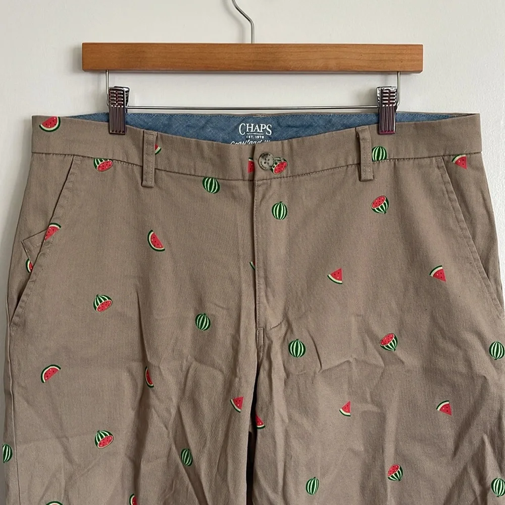 Chaps Coastland Wash Men's Vintage Khaki Watermelon Print Graphic Casual Shorts